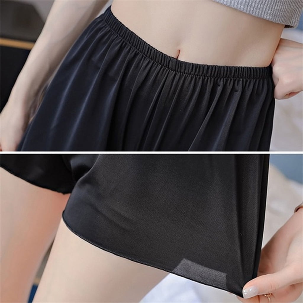 Women Summer Silky Seamless Safety Pants Solid Color Loose Fit Slip Shorts  Anti-Exposed Elastic Waist Underwear Lingerie