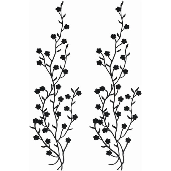 2Pcs Black Plum Blossom Applique Flower Patch Repair Embroidered Floral Lace Patches Fabric Sticker Iron on Sew on Embroidery Embellishments DIY