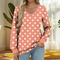 thumbnail image 2 of Ltctricy Women's T Shirts Fashion V Neck Lantern Long Sleeve Printed Casual Tunic Tops Loose Graphic Tee Blouses(Orange,Small), 2 of 5