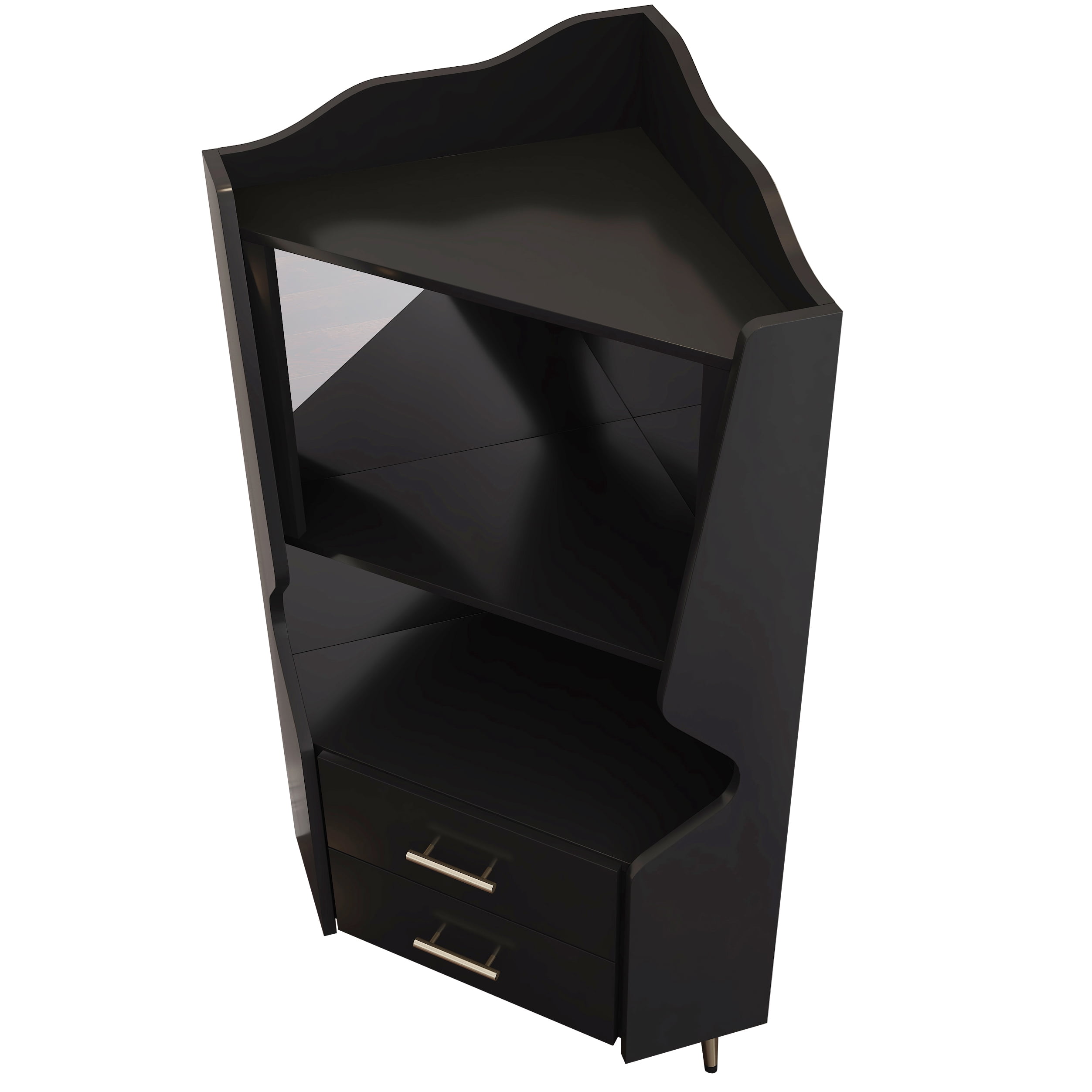 Sailvan Wooden Corner Bar Cabinet with 2 Open Shelves, 2 Drawers & Mirrored