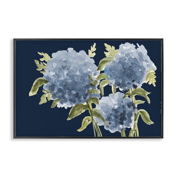 Stupell Industries Blue Hydrangeas on Indigo Black Framed Giclee Art, design by Janice Gaynor