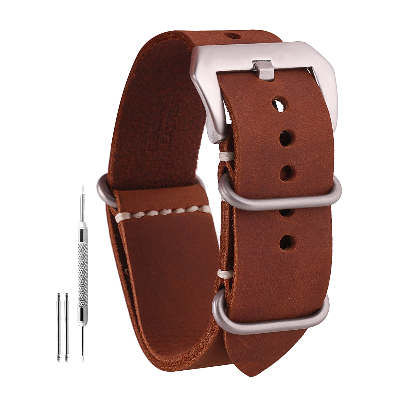 26mm Redbrown Crazy Horse Leather Strap Silver Buckle Leather Watch