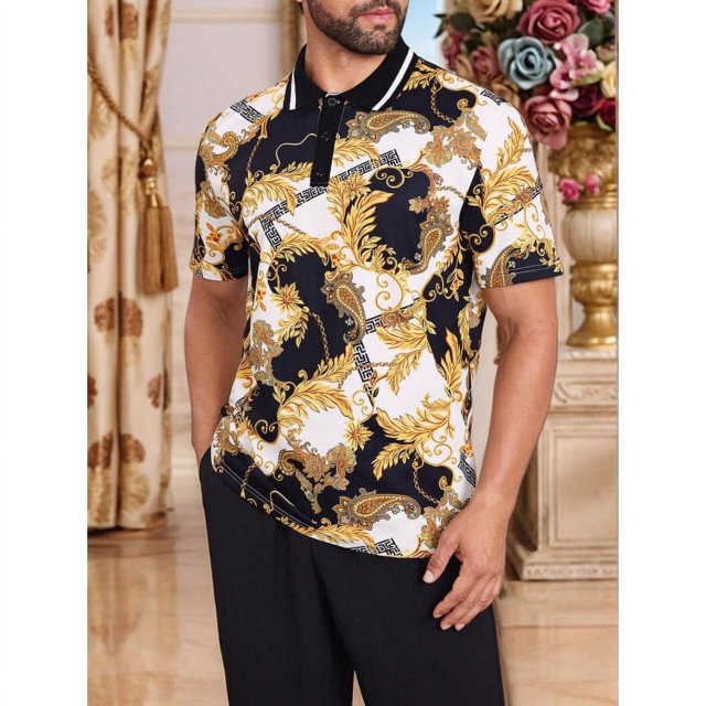 3D Printed Short Sleeve, Buttons Men's POLO Shirt Color Figure Men's Spring And Summer Street Laps T-Shirt