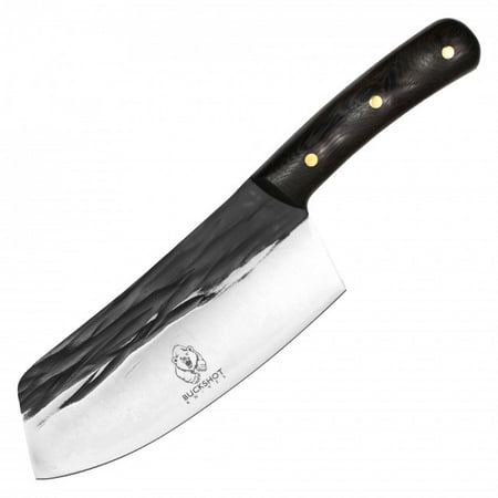 Buckshot 11 Tactical Full Tang Fixed Blade Cleaver Butcher Knife with Leather Sheath