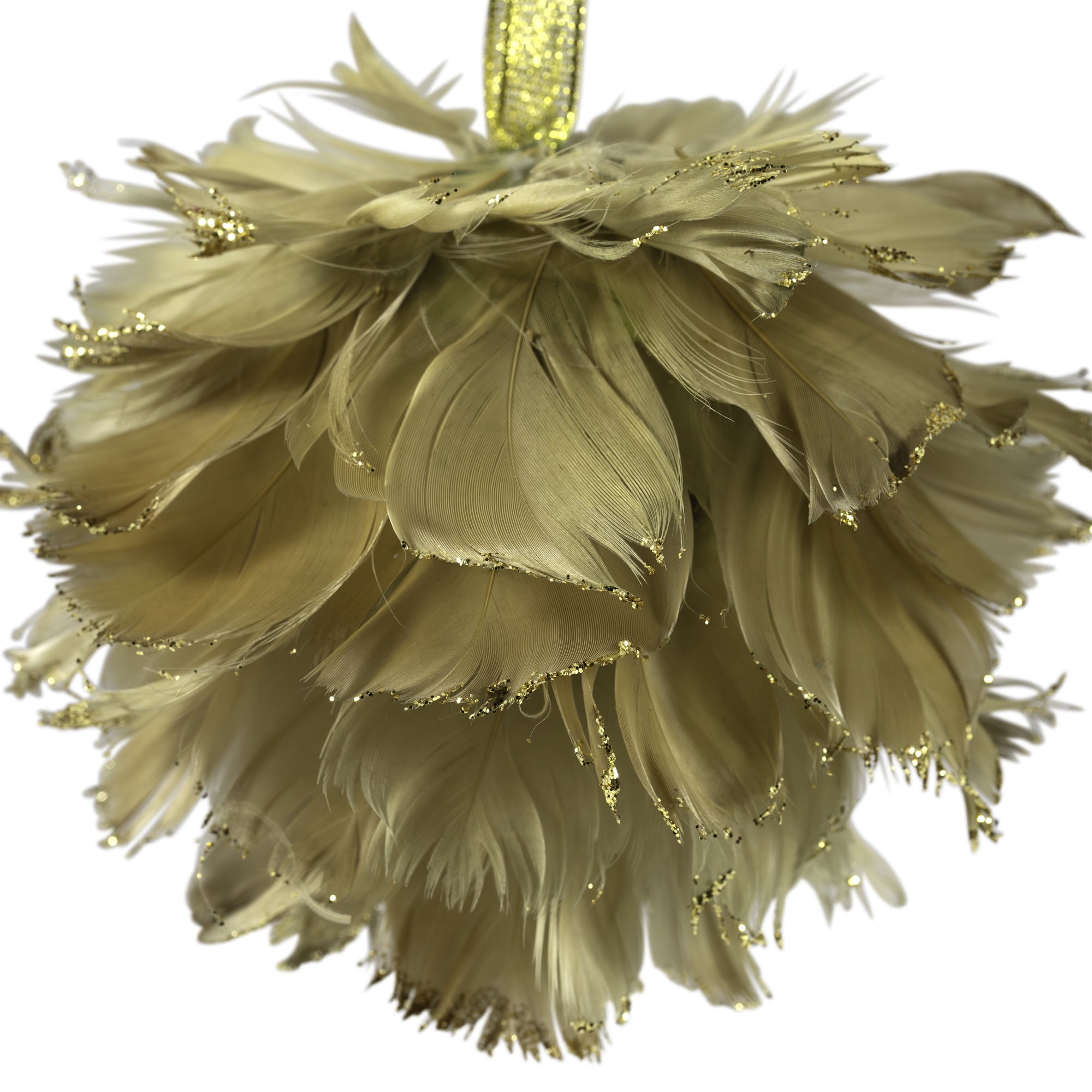 Northlight Glittered Feathers Christmas Ball Ornament - 6" - Tan