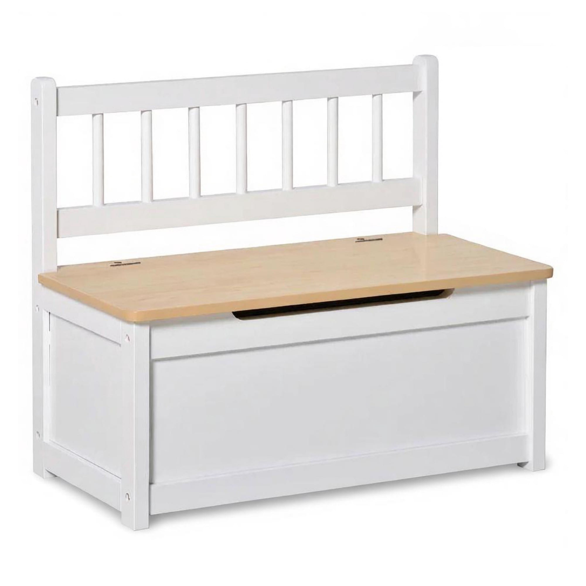 2 in 1 Wooden Toy Organizer Chest Storage Box with Seat Bench Safety Pneumatic Rod Chunk Cube Cabinet, White
