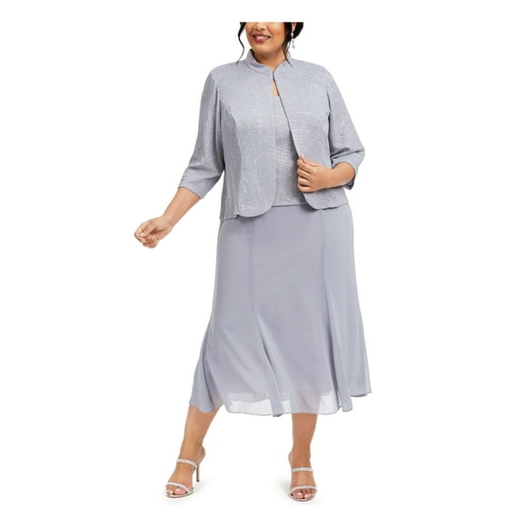 Alex Evenings Womens Metallic Bodice Dress Suit, Grey, Plus Size, 22W