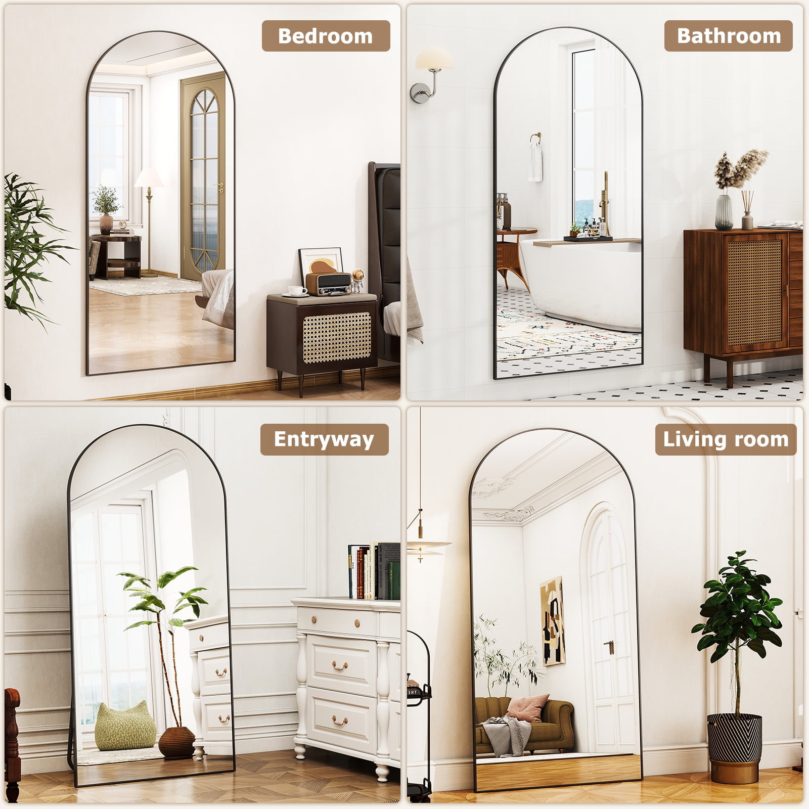 Anyrose 78.2"x35.2" Arched Large Full Length Mirror Free-Standing Wall-Mounted Floor Mirrors, Black