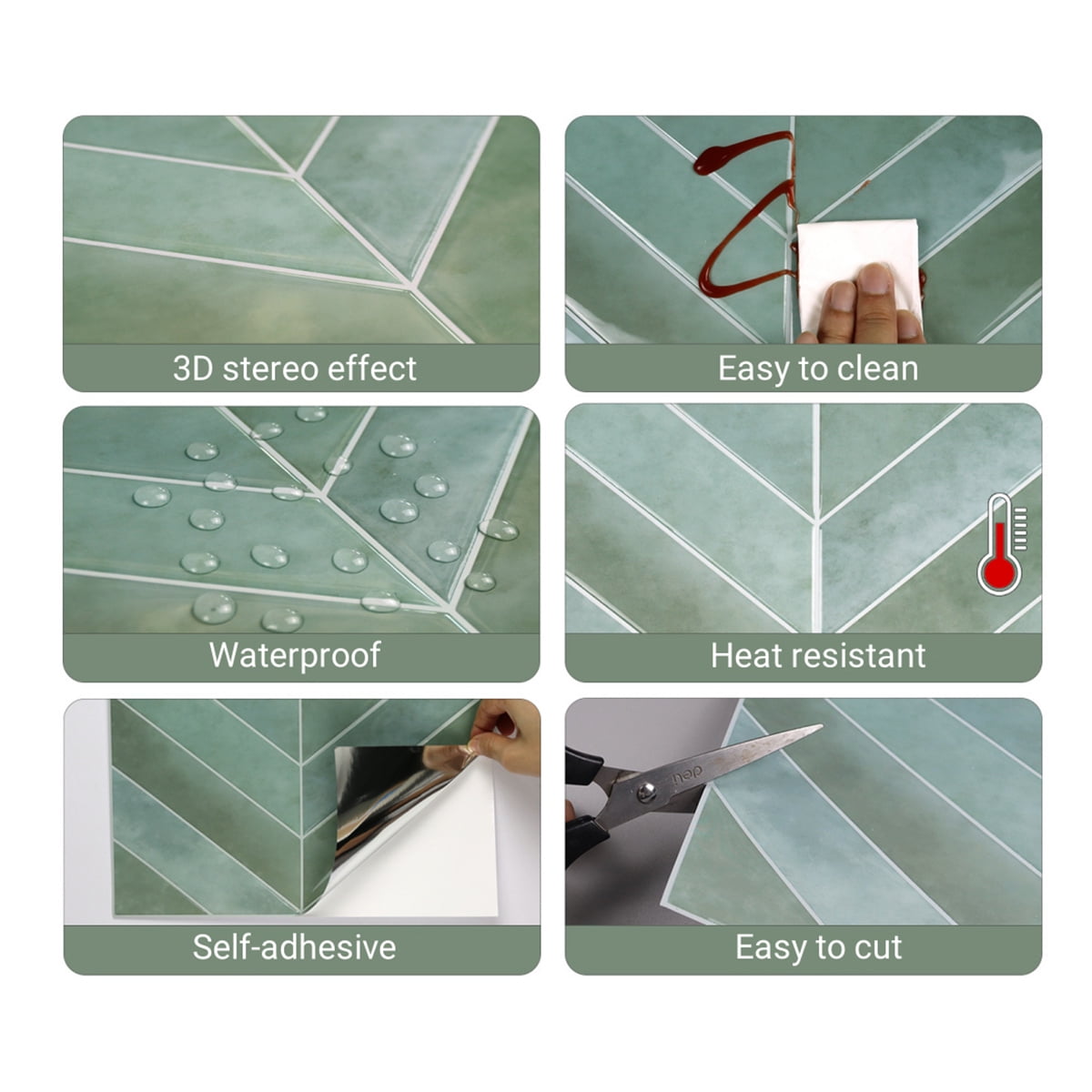 10-Sheet Self-Adhesive Kitchen Tile Backsplash, Dingrich 9x11.4inch 3D Peel and Stick Wall Tile Backsplash Stickers, Wall Decor Stickers for Kitchen, Bedroom, Living Room - Light Greenish Gray