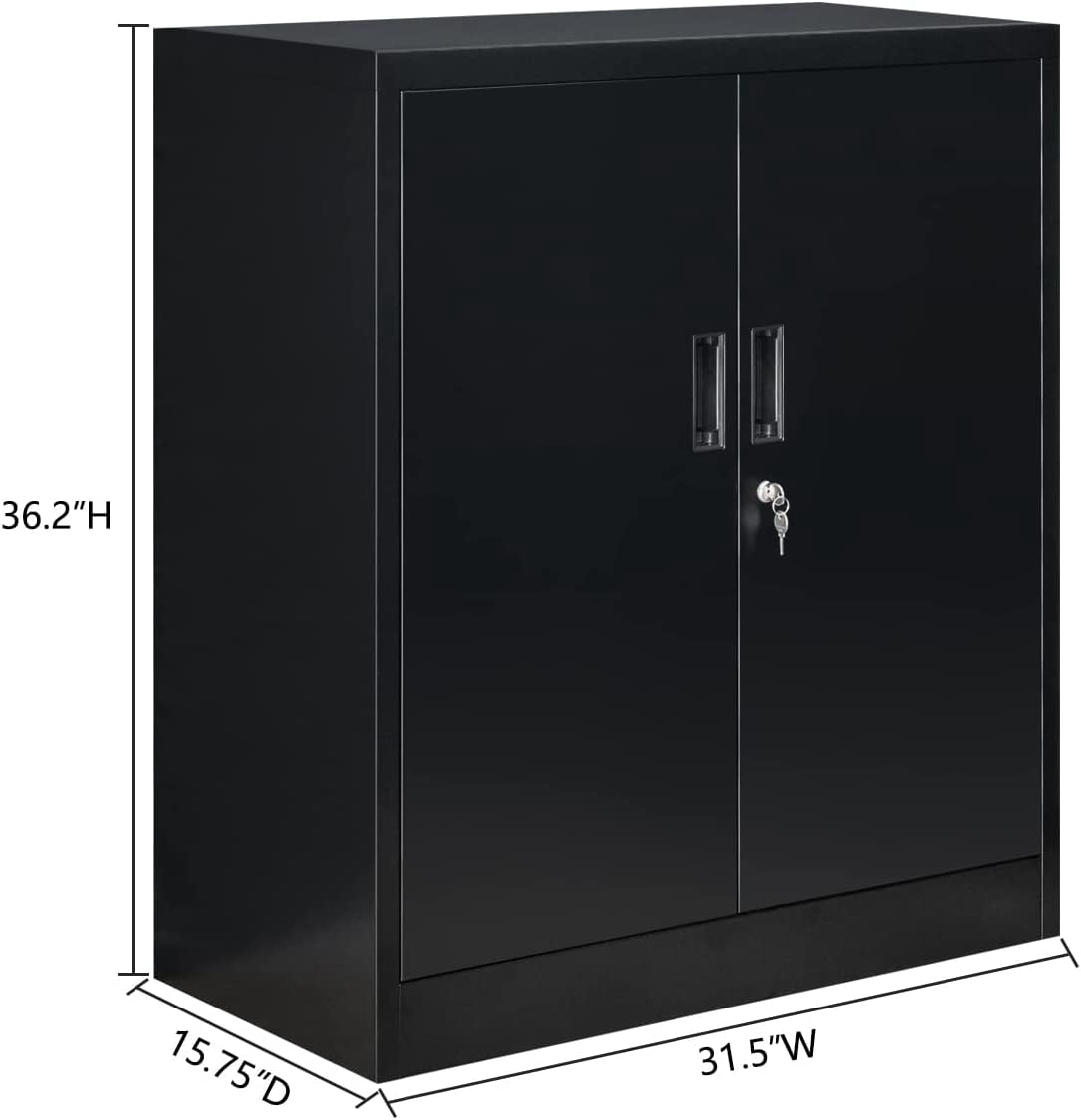 AINUO Black Locking Metal Storage Cabinet with Doors and Adjustable Shelves, 36.2" H x 31.5" W x 15.7" D Steel Lockable Cabinet for Home Office, Garage, Utility Room and Basement