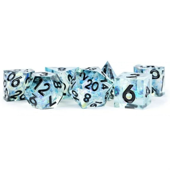 FanRoll by Metallic Dice Games Handcrafted Sharp Edge Resin DND Dice Set: Captured Frost, Role Playing Game Dice for Dungeons and Dragons