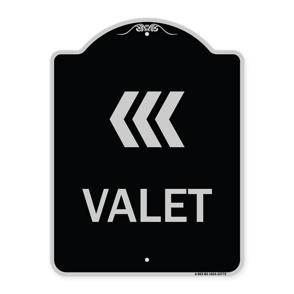 SignMission Designer Series Sign - Valet Left Arrow | Black & Silver 18" x 24" Heavy-Gauge Aluminum Architectural Sign | Protect Your Business & Municipality | Made in the USA