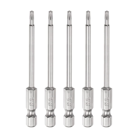 Unique Bargains 5Pcs Security Torx Bit 1/4' Hex Shank 3' Long Drill Bits T10 Torx Star S2 Steel Tamper Resistant Screwdriver Bit