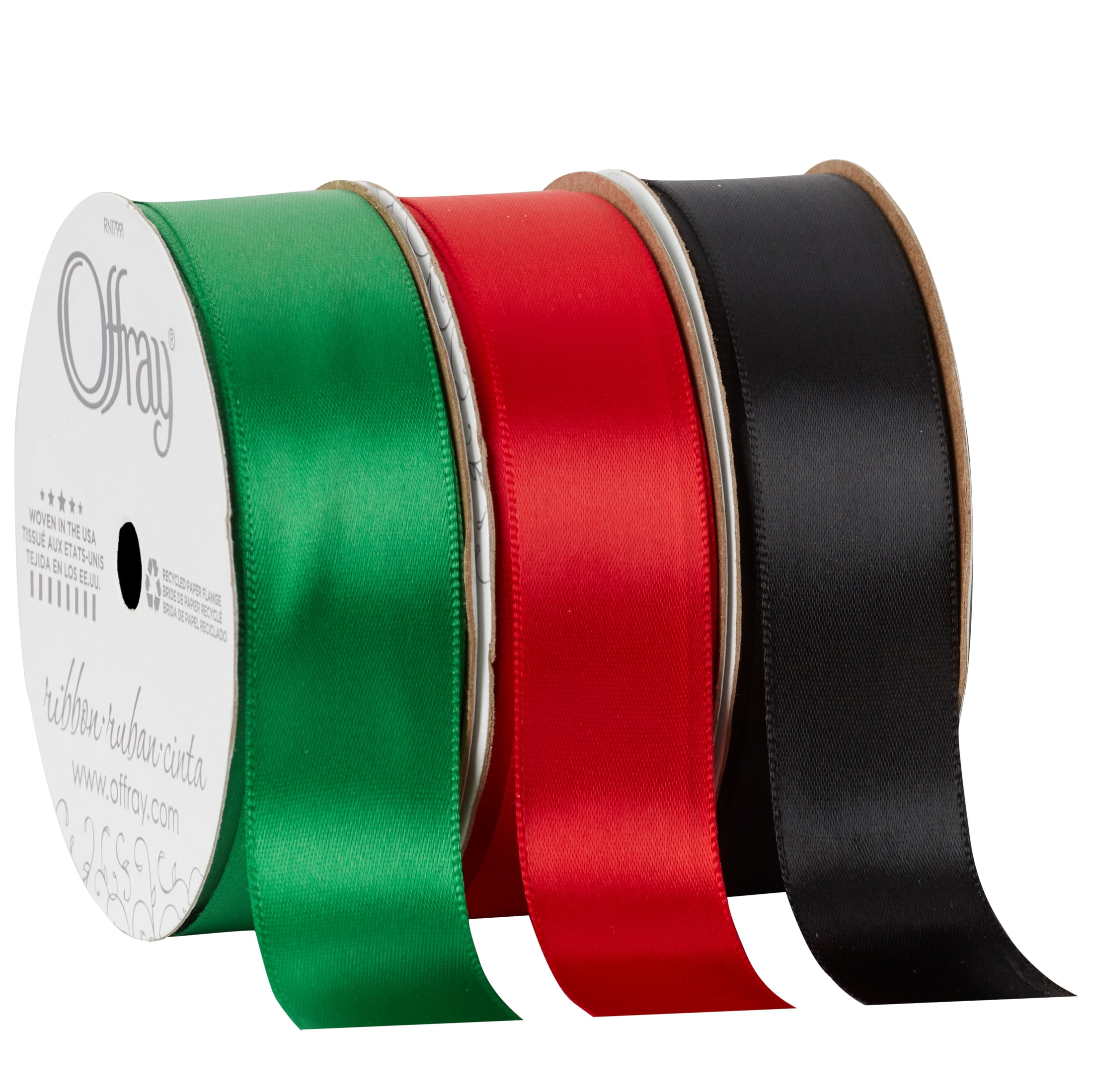 Offray Ribbon, Green 1/8 inch Tafetta Polyester Ribbon, 3 Yards