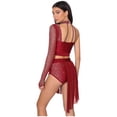 thumbnail image 7 of Aislor Lyrical Dance Women Single Long Sleeve Crop Top with Skirted Briefs Ballet Skating Outfit Burgundy M, 7 of 7