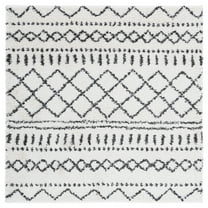 SAFAVIEH Arizona Teagan Geometric Shag Area Rug, Ivory/Black, 5'1" x 5'1" Square