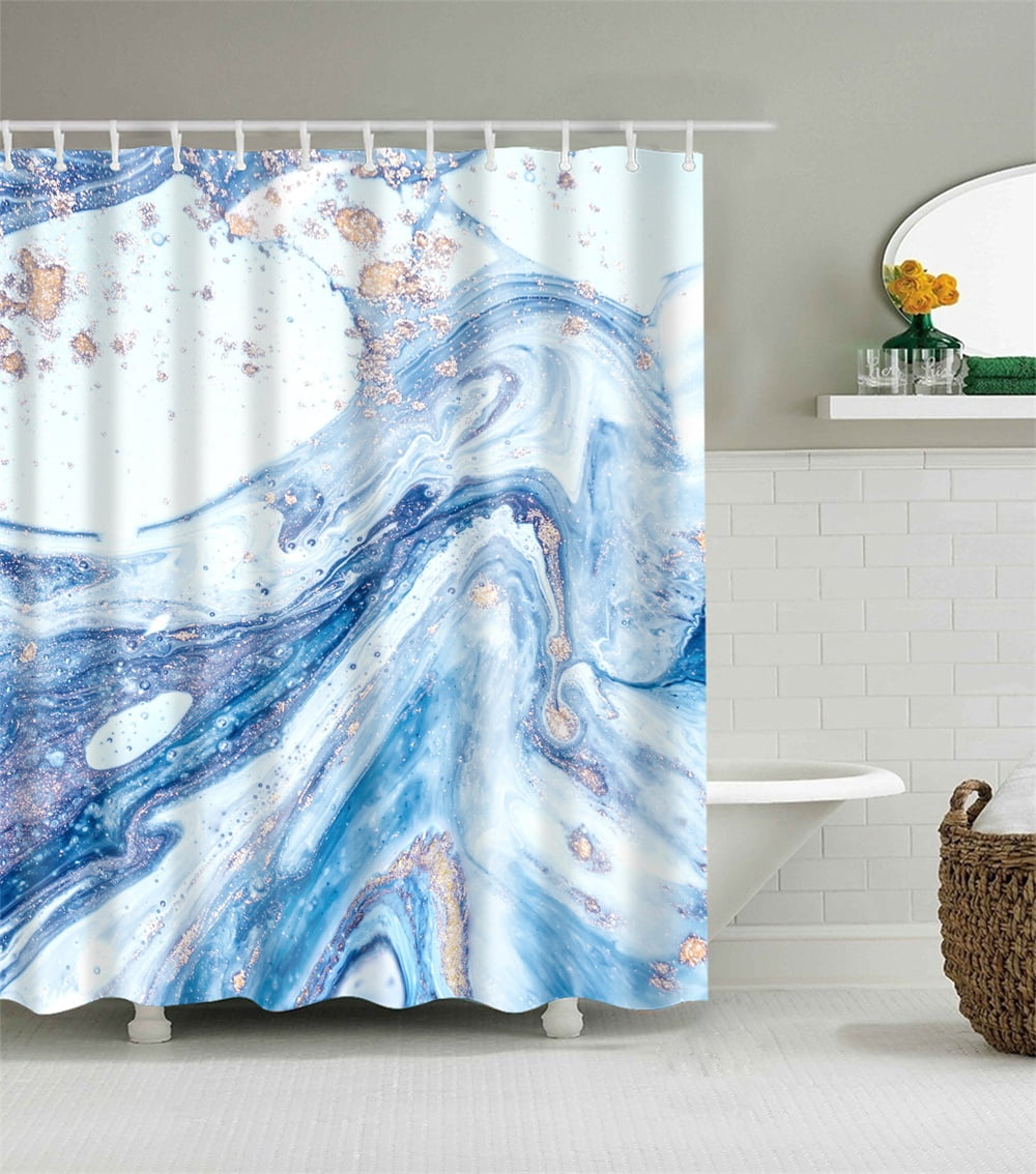 Marble Shower Curtain Set With Hooks Luxury Ocean Blue Ink Liquid Swirls White Sand Powder Movement Teal Sea Bathroom Decor Waterproof Polyester Fabric Bathroom Accessories Bath Curtain Walmart Canada
