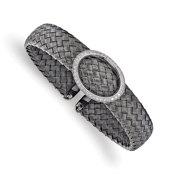FJC Finejewelers Sterling Silver Cz Black Woven Flexible Cuff Female Adult