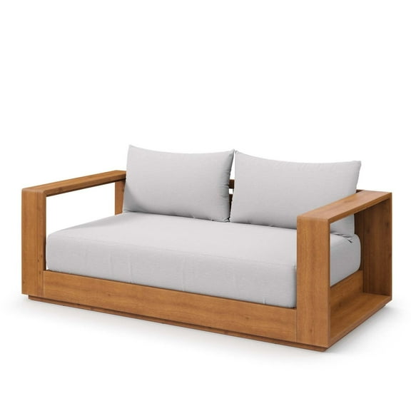 Lounge Loveseat Sofa, Grey Gray Natural, Wood, Outdoor Patio Balcony Cafe Bistro Garden Hospitality Restaurant, Modern Contemporary HB36702