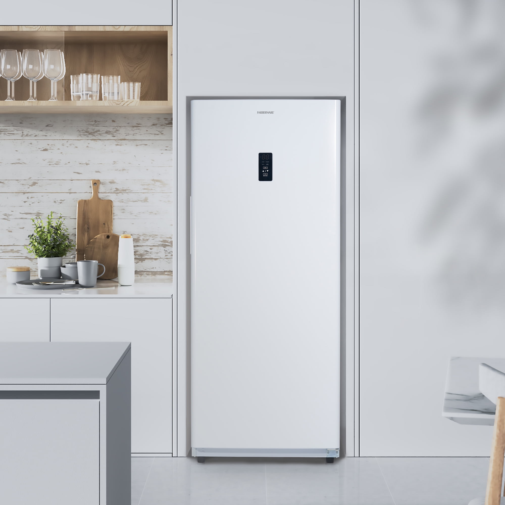 Farberware 14 Cu Ft Upright Freezer White - spacious, Energy-efficient freezer with adjustable storage ideal for bulk food storage in homes or garages