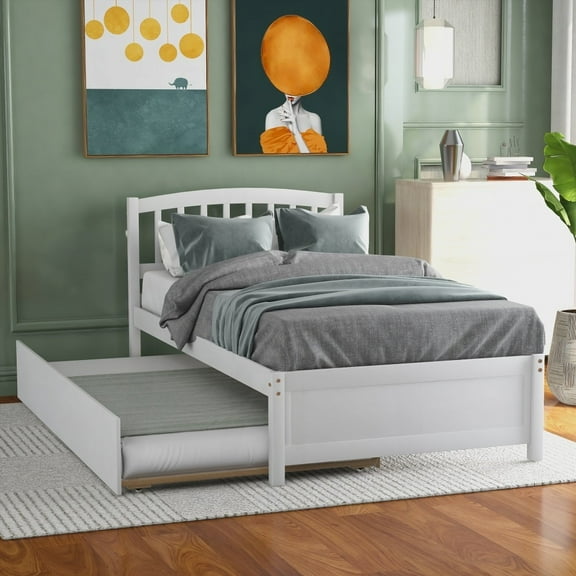 White Twin size Bed Frame with Trundle, Health & Comfort Guaranteed