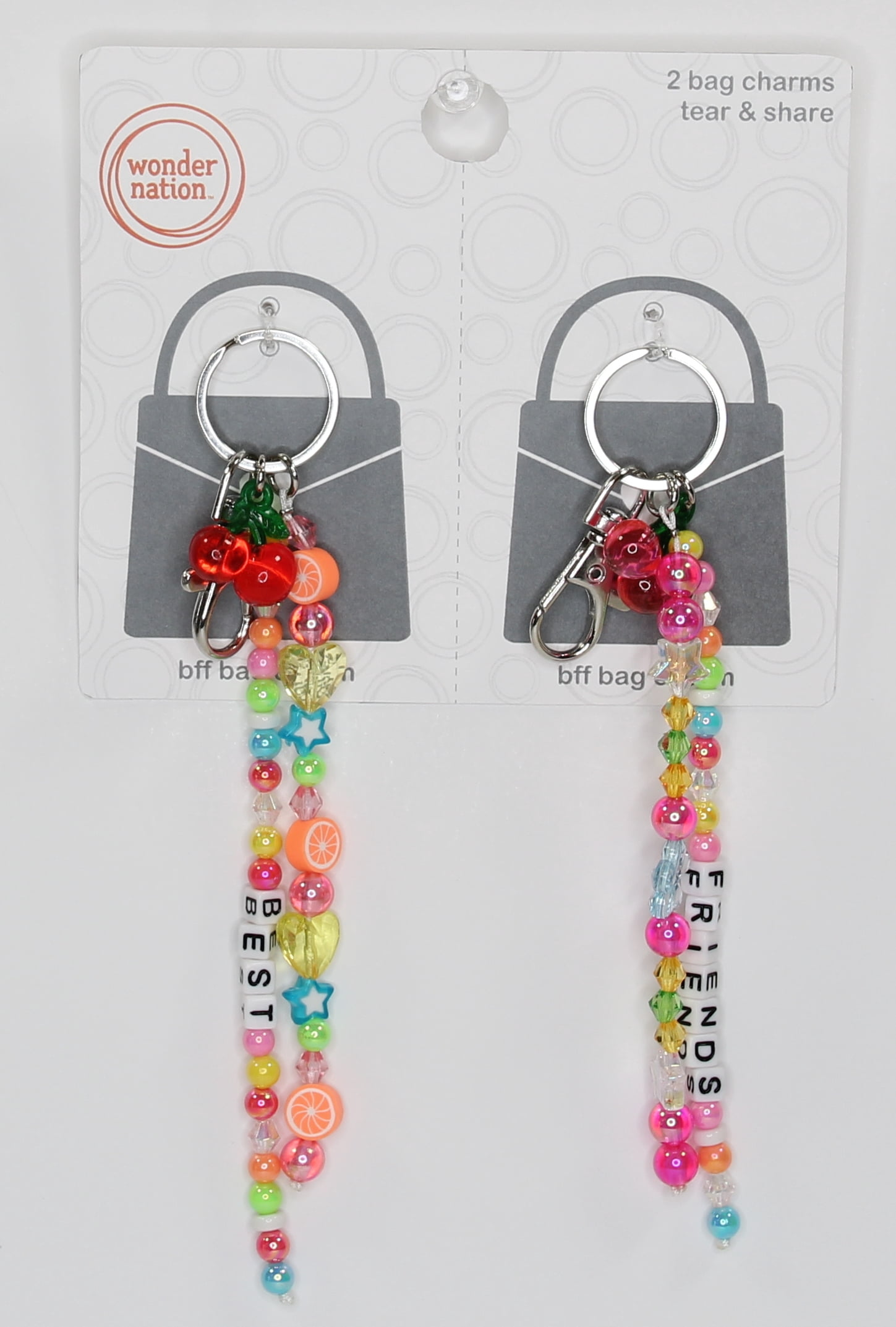 Wonder Nation Girls Best Friends Beaded Bag Charm, 2-Piece