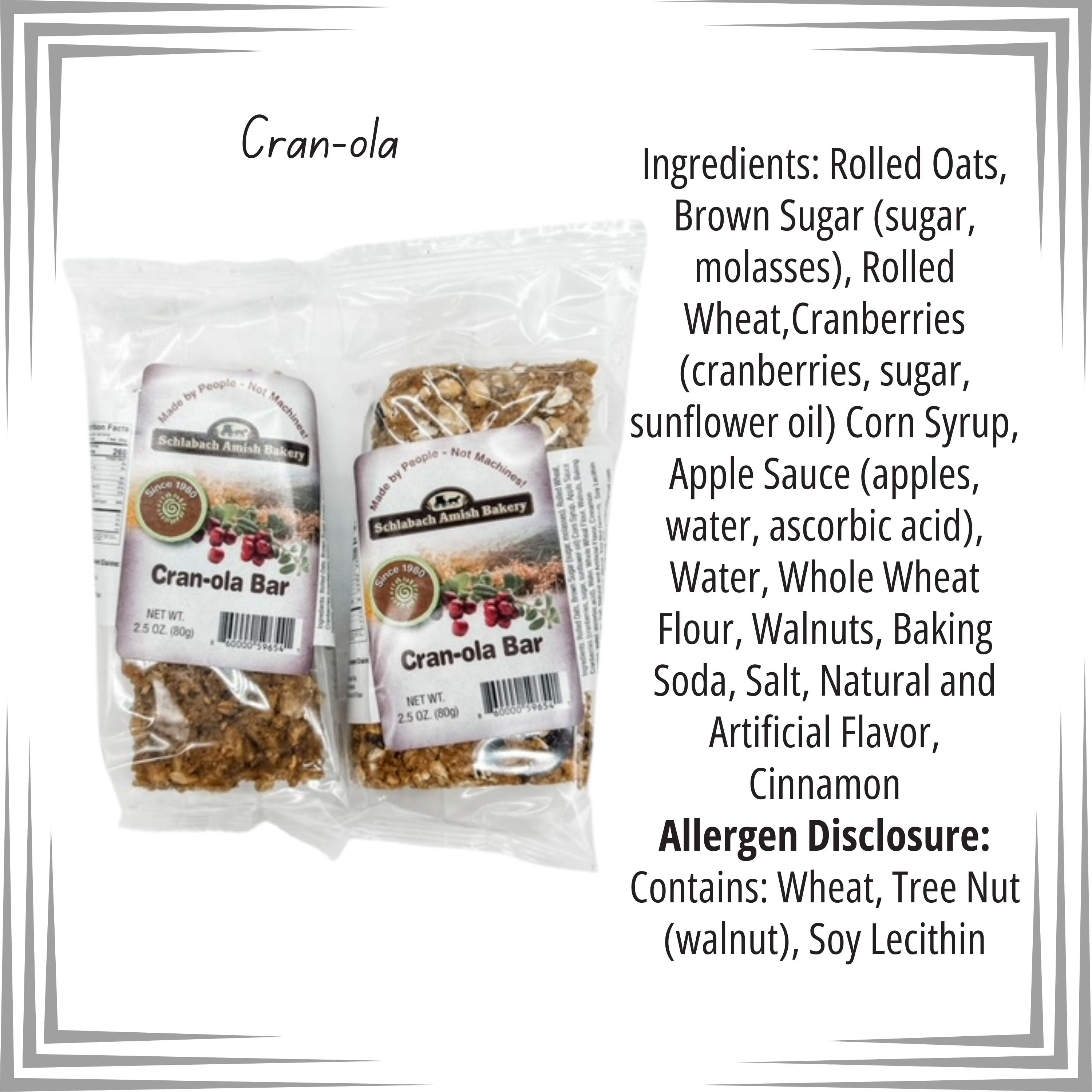 Schlabach Amish Bakery Soft & Chewy Granola Bars, Case Pack of 12/2.8 oz. Bars -Cran-ola