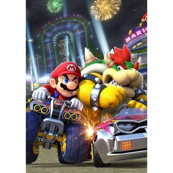 Adult DIY Diamond Painting Set, Mario Kart Full Round Diamond Diamond Set, 5D Wall Painting Art, Gemstone Art Crafts Family Game Gift 15.8x11.8 inches