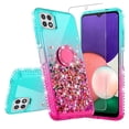 thumbnail image 3 of SPY CASE for Boost Mobile Celero 5G/Samsung Galaxy A22 5G Case Ring Kistand Liquid Glitter Phone Case Cover with Tempered Glass Screen - Pink/Teal, 3 of 5