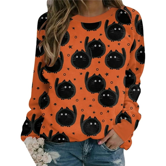 Sunisery Women's Halloween Graphic Sweatshirts, Cute Kawaii Ghost Pumpkin Pullover Crewneck Sweatshirt Tees Shirts