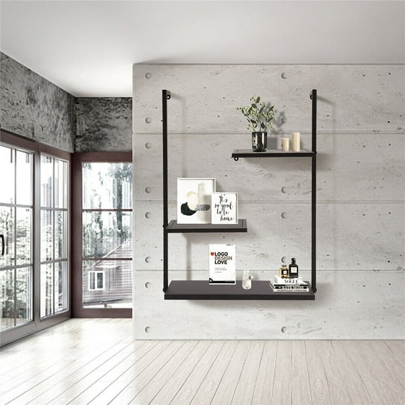 3 Tiers Metal Wall Mounted Shelf Rust-Resistant Storage Display Rack Black, for Living Rooms Kitchens Bathrooms