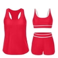 thumbnail image 4 of MGDXOX Women's 2 Piece Sporty Swimsuit Racerback Crop Top and High Waist Shorts Bathing Suit with Contrast Trim Red S, 4 of 8