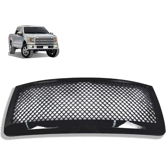 munirater Glossy Black Mesh Front Bumper Hood Upper Grille Replacement for 2009-2014 F-150 9L3Z8200A
