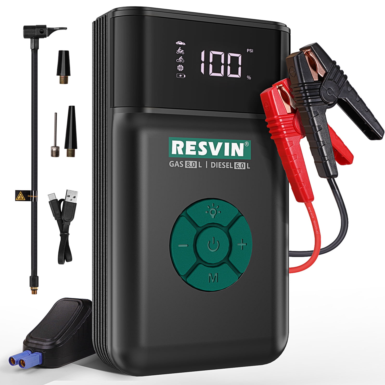 Car Jump Starter with Air Compressor, 120PSI Tire Inflator with Digital  Screen Pressure Gauge, 13500mAh 12V Battery Booster (for 8.0L Gas/  6.0LDiesel