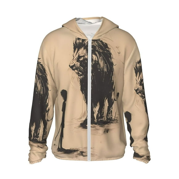 Vsdgher Chandail à Capuchon pour Adulte avec Imprimé Croquis d'Enfant et de Lion, Maillot Dermoprotecteur pour Hommes Femmes, Chandails de Pêche à Manches Longues avec Protection Solaire pour Course Athlétique Natation - Grand