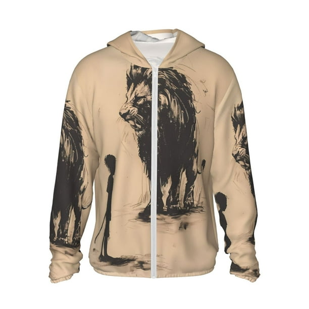 Balery Child And Lion Sketch Sudadera ligera de manga larga con capucha y protección solar UPF 50+ para hombre y mujer, ideal para pesca y running-3X-Large