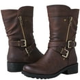thumbnail image 1 of GLOBALWIN Women's Fall Fashion Biker Boots Mid Calf Boots for Women Brown 5.5M, 1 of 7
