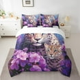 thumbnail image 2 of Leopard Cheetah Bed In A Bag 7-Piece Purple Flower Twin Size Comforter Set,Chic Floral Bedding Comforter Sets African Animal Bedding Set Wildlife Sheets Set Animal Theme Room Decor, 2 of 4