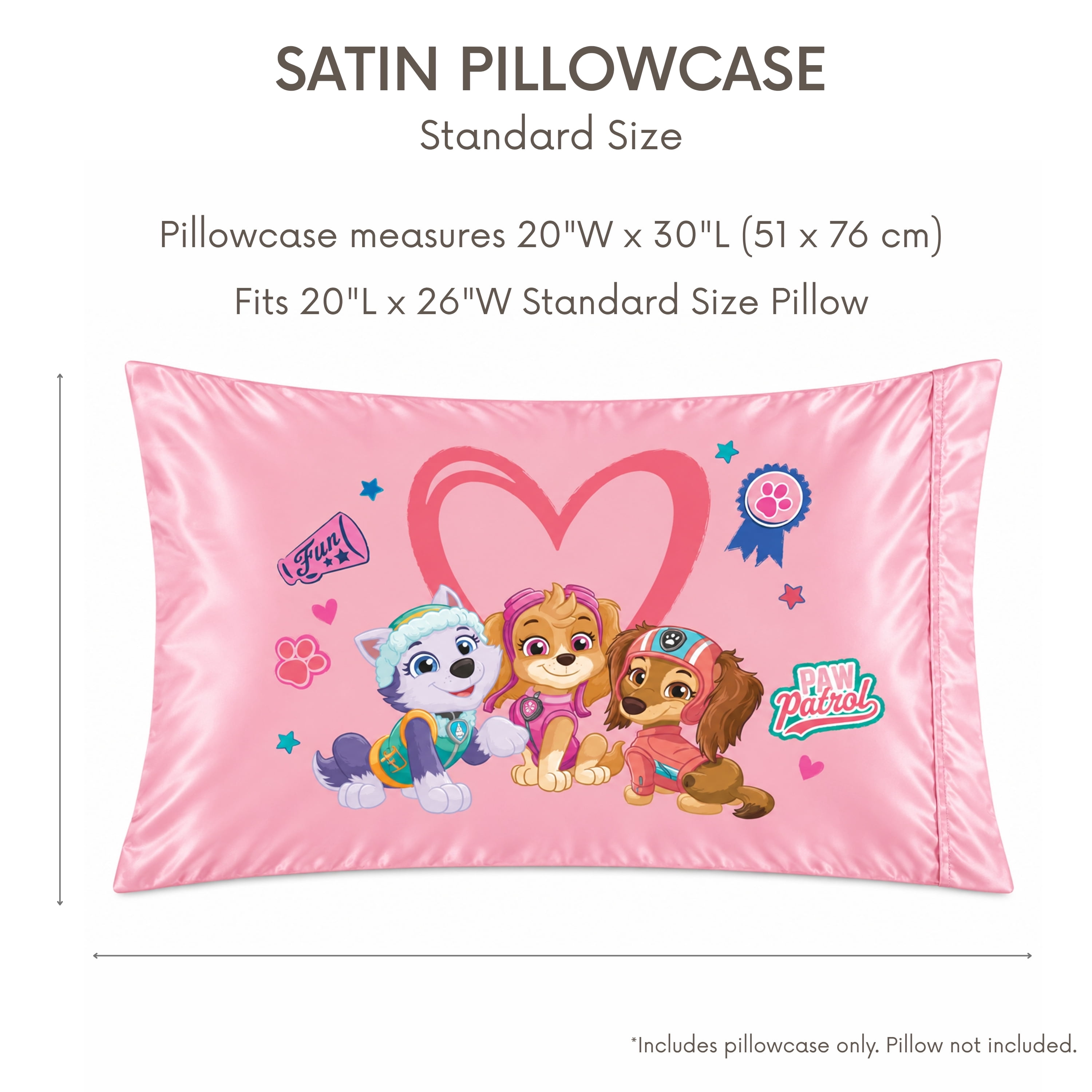 PAW Patrol Pink Reversible Silky Satin Pillowcase, Standard Size, 1-Pack
