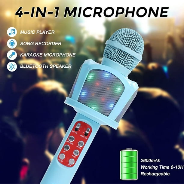 Microphone karaoké Bluetooth sans fil - Rechargeable pour enfants