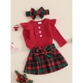 thumbnail image 2 of Bagilaanoe 3Pcs Newborn Baby Girls Christmas Clothes Long Sleeve Romper Tops + Plaid  Skirt + Headband 3M 6M 9M 12M 18M Infant Casual Skirt Set, 2 of 6