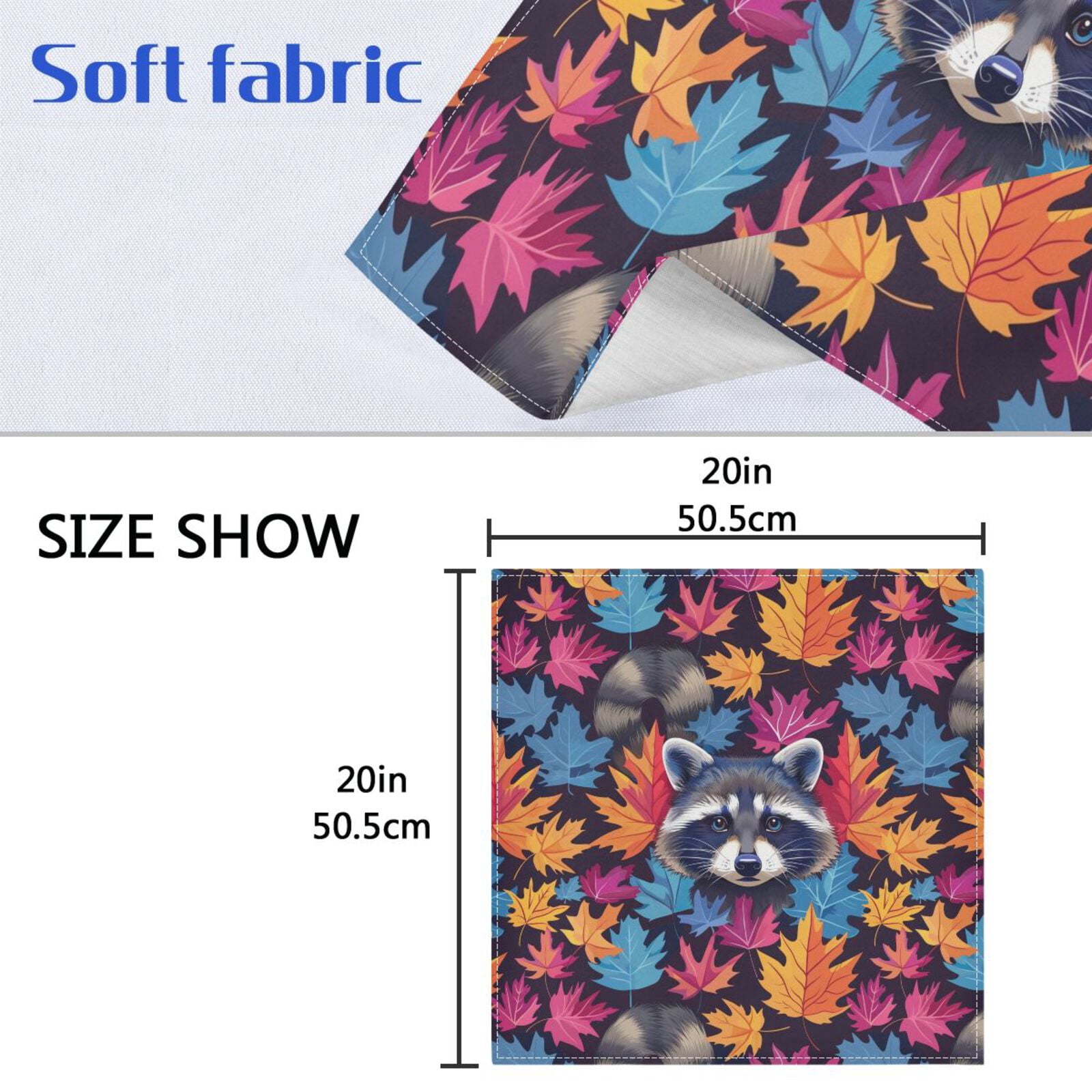 JSTEL Raccoon Maple Leaves Rainbow Color Cloth Napkins Set of 6, 20x20 Inch Washable and Reusable Napkin for Decoupage Dinner Party Everyday Use