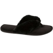 Dearfoams Women's Pile Thong Slippers, Black, Small 5-6
