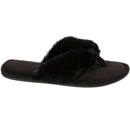 Dearfoams Women's Pile Thong Slippers, Black, Small 5-6
