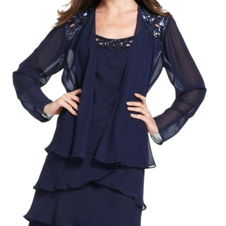 Sl Fashions - SL Fashions NEW Sapphire Blue Womens Size 4 Chiffon Embellished Stole Jacket 156