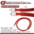 thumbnail image 4 of 1 Pc Battery Inverter Cable Battery Cable 3/8" Lug 5/16" Lug 3 AWG Gauge 3.5FT Red Tinned Copper, 4 of 7