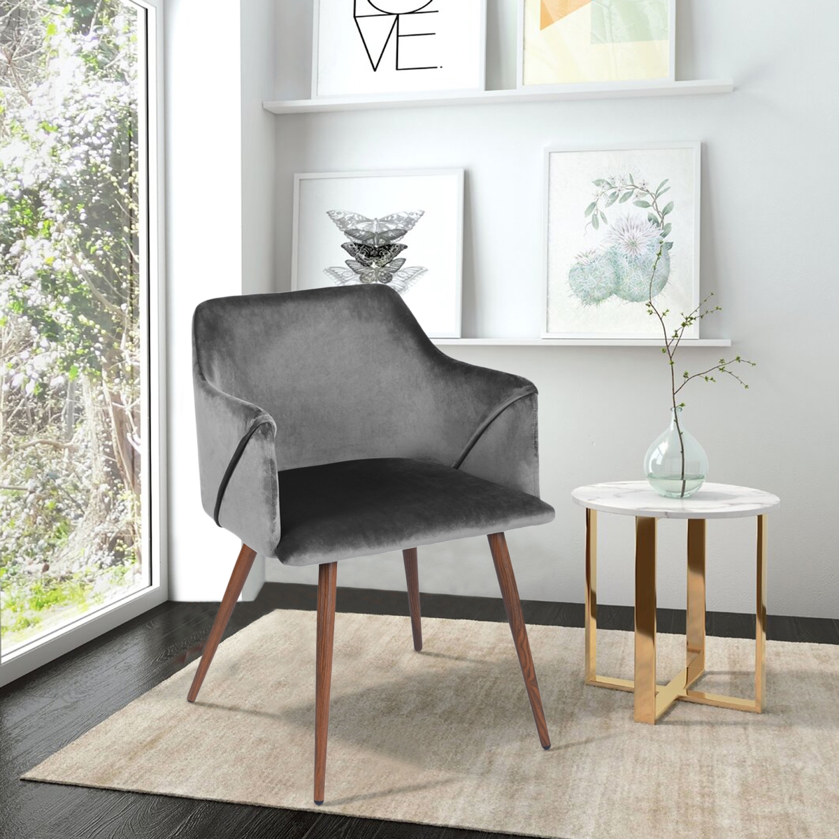 Modern Vanity Chairs Set of 2 Velvet Bedroom Chairs Mid Century