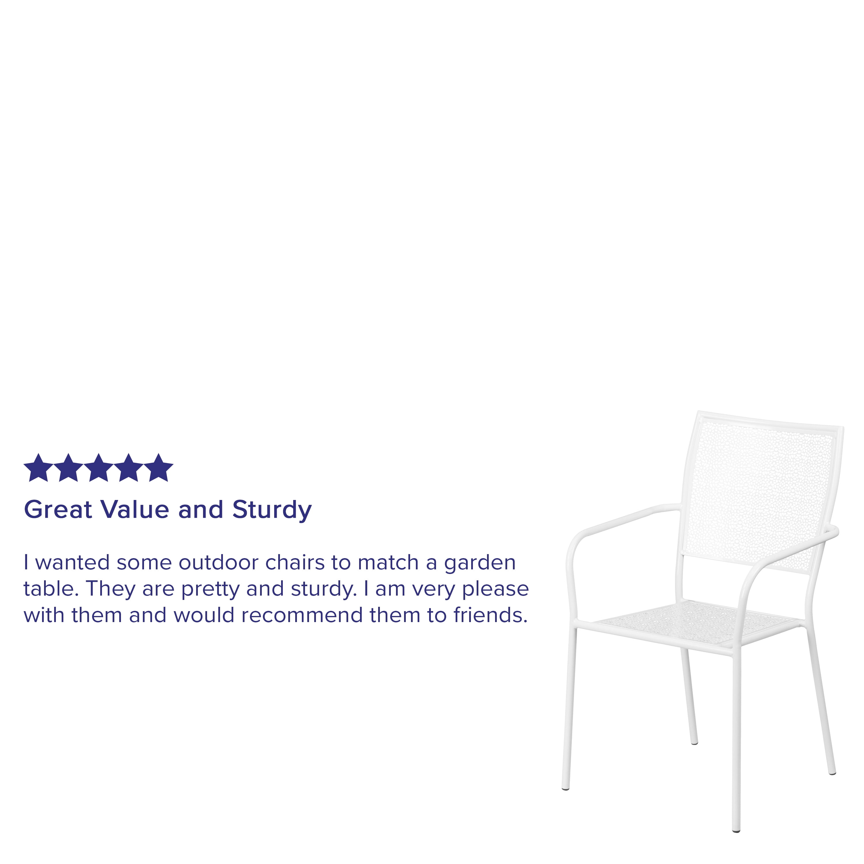 Flash Furniture Commercial Grade White Indoor-Outdoor Steel Patio Arm Chair with Square Back