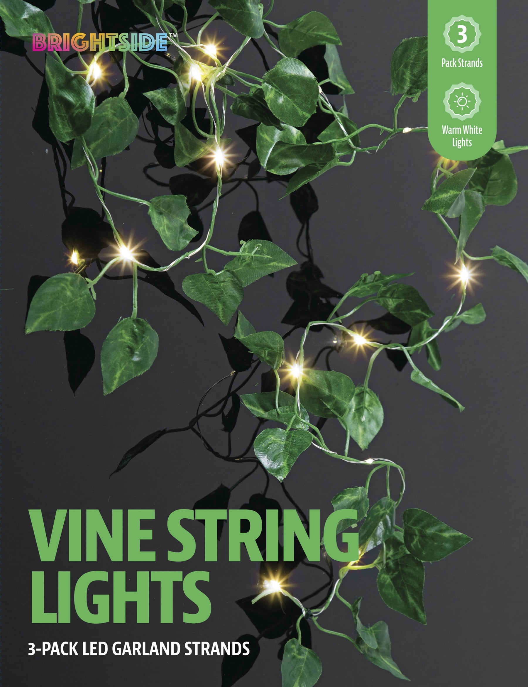 BrightSide 3-pack LED Ivy Garland Lights, 7ft Faux Vines, Warm White LEDs, Battery Operated