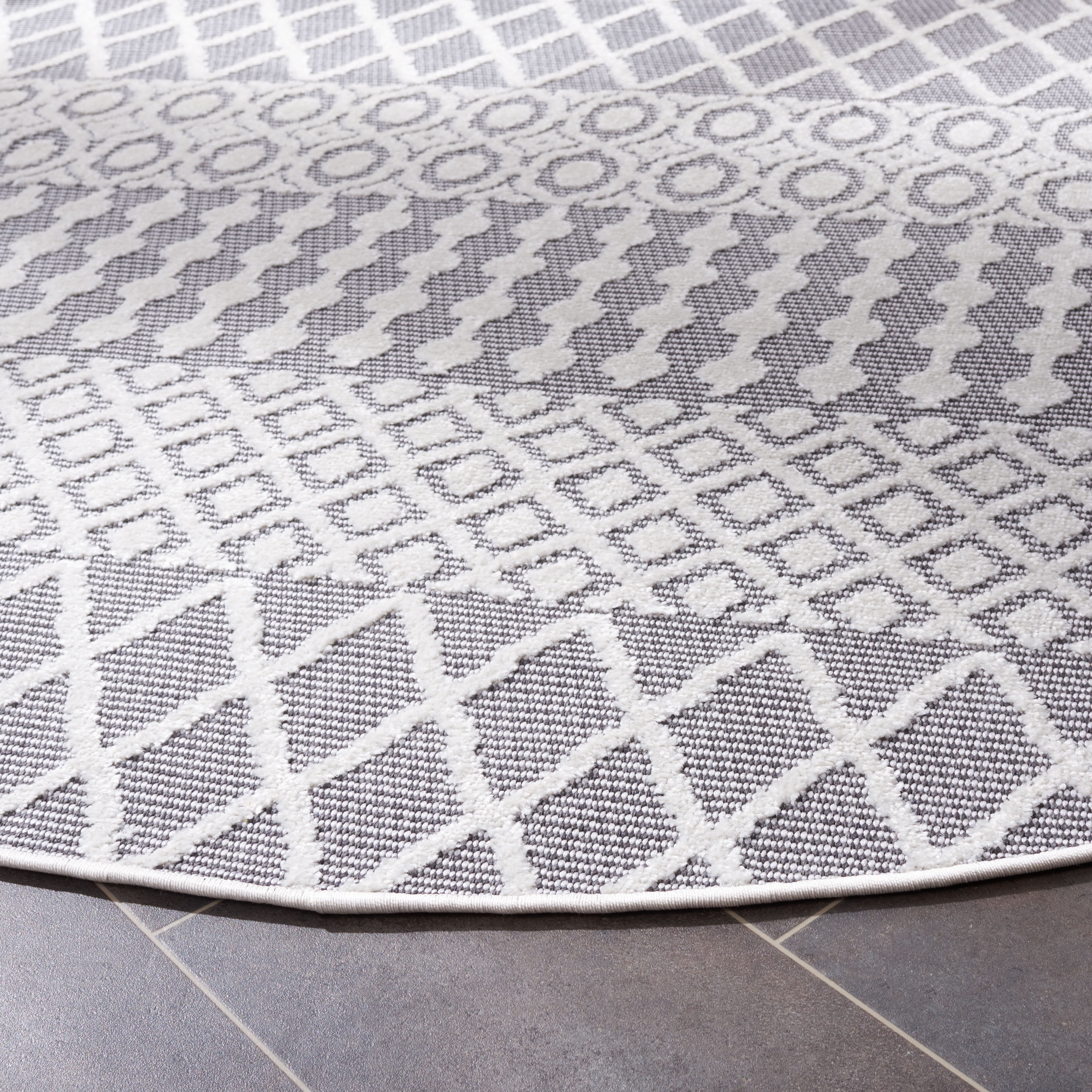 SAFAVIEH Cabana Elouise Geometric Indoor/Outdoor Area Rug, Ivory/Grey, 8' x 8' Square